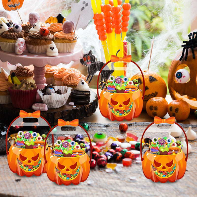 🎃Halloween Transparent Pumpkin Favor Bags✨Perfect for Party, Trick-or-Treat, Classroom Gifts