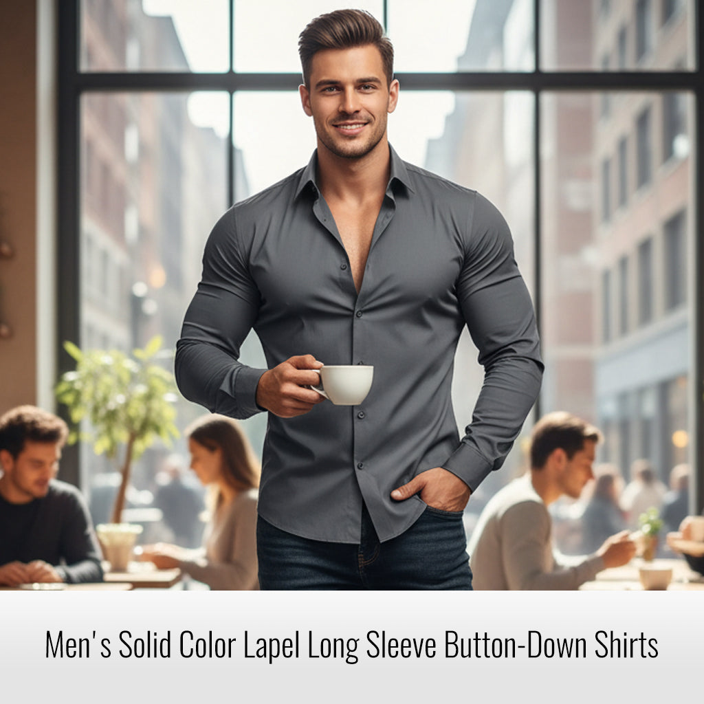 💖Black Friday Mega Deal – 50% off!💖 ⏰Men's Solid Color Lapel Long Sleeve Button-Down Shirts