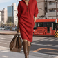 💖Black Friday Mega Deal – 50% off!💖Women's ribbed knit dress with shirt collar and button placket