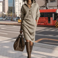 💖Black Friday Mega Deal – 50% off!💖Women's ribbed knit dress with shirt collar and button placket