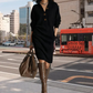 💖Black Friday Mega Deal – 50% off!💖Women's ribbed knit dress with shirt collar and button placket