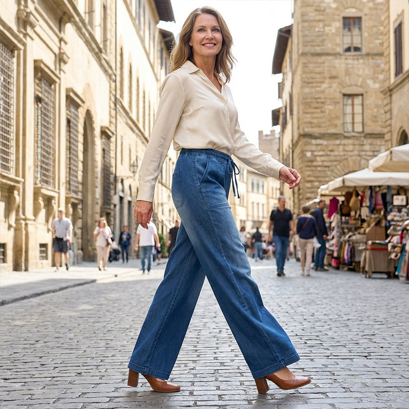 💖Black Friday Mega Deal – 50% off!💖🥰Women's Drawstring Waist Wide-Leg Denim Jeans