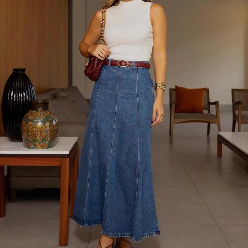 🎉 2026 Sale — Over 28,200 Sold!💙Women's High‑Waist A‑Line Denim Maxi Skirt – Flattering 👗