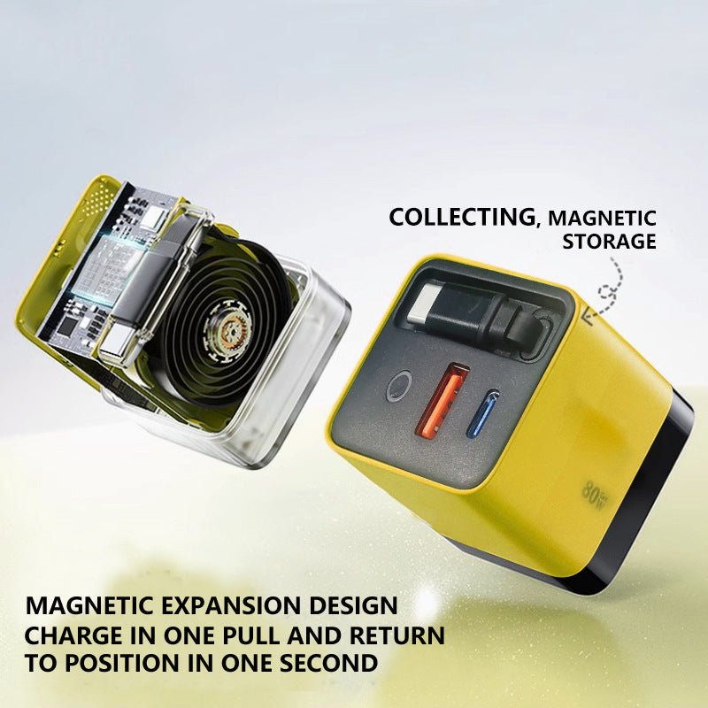 65W Fast Charging Phone Charger Block with Retractable 80cm Type-C Cable
