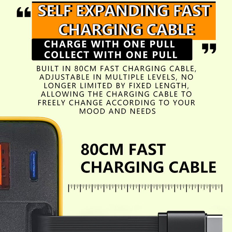 65W Fast Charging Phone Charger Block with Retractable 80cm Type-C Cable