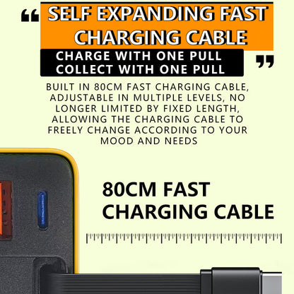 65W Fast Charging Phone Charger Block with Retractable 80cm Type-C Cable