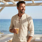 🧥Chemise homme décontractée à lacets – Élégante en un clin d'œil ! Col moderne sans cravate, coton doux et respirant. Un style décontracté parfait pour un café entre amis ou un barbecue du dimanche. ☕👴