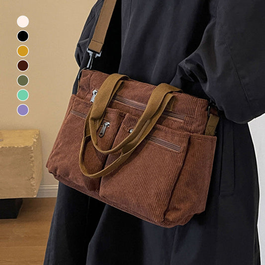 👜✨Vintage Solid Color Shoulder Bag – Retro Collegiate Style, Spacious & Durable Corduroy/Canvas