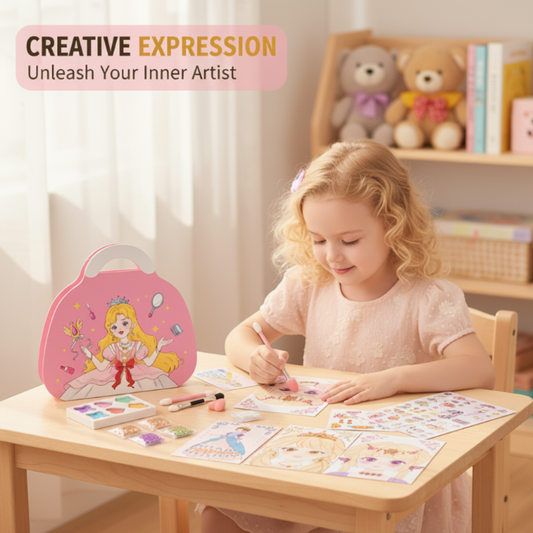 👑HOT SALE!! 🎨 Princess Makeup & Diamond Painting Craft Kit – Mess-Free Paper Play, Realistic Fun for Girls ✨
