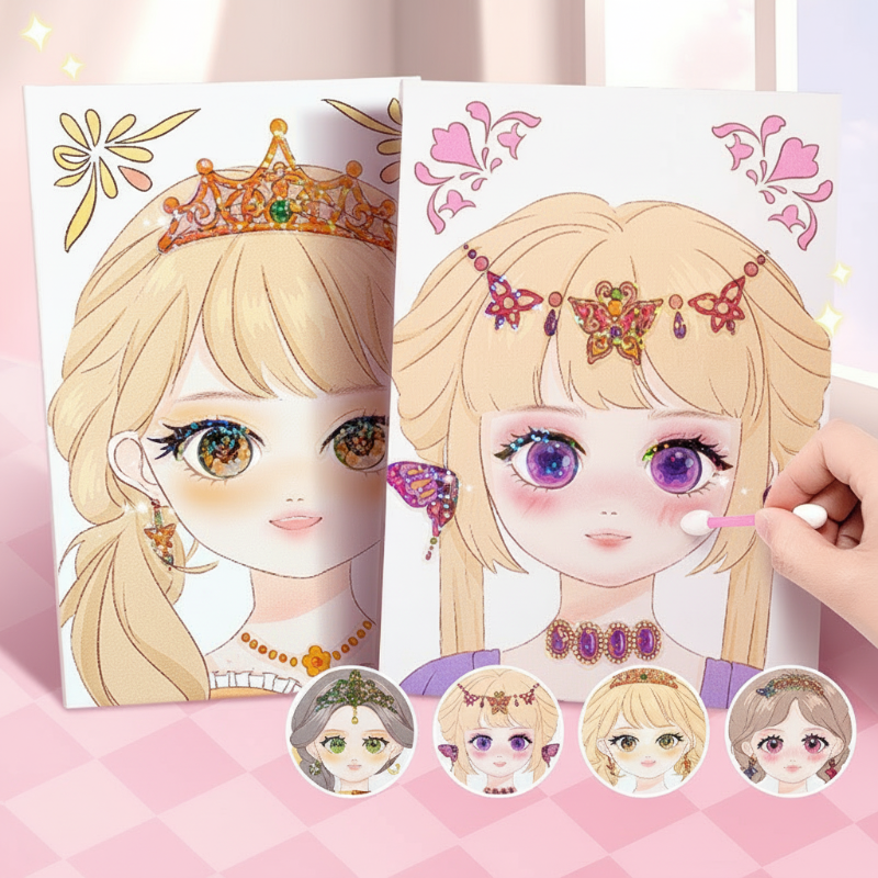 👑HOT SALE!! 🎨 Princess Makeup & Diamond Painting Craft Kit – Mess-Free Paper Play, Realistic Fun for Girls ✨