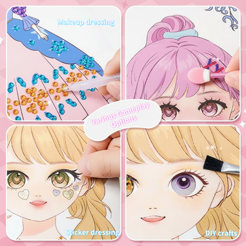 👑HOT SALE!! 🎨 Princess Makeup & Diamond Painting Craft Kit – Mess-Free Paper Play, Realistic Fun for Girls ✨