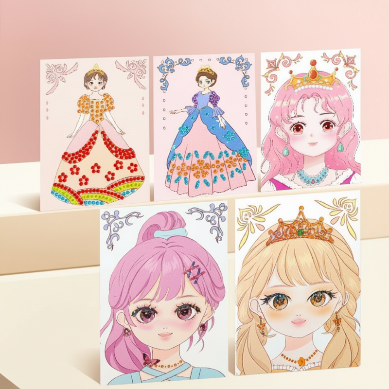 👑HOT SALE!! 🎨 Princess Makeup & Diamond Painting Craft Kit – Mess-Free Paper Play, Realistic Fun for Girls ✨