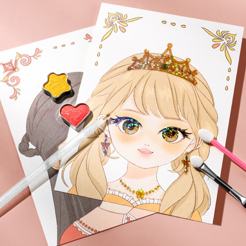 👑HOT SALE!! 🎨 Princess Makeup & Diamond Painting Craft Kit – Mess-Free Paper Play, Realistic Fun for Girls ✨