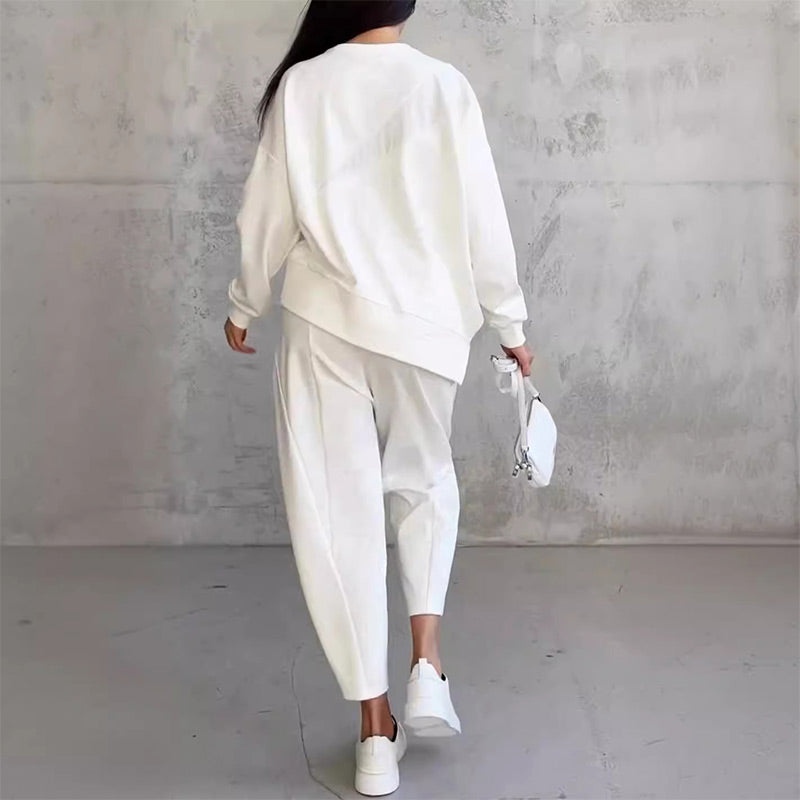 ☁️ Women's Cozy 2-Piece Sweatshirt & Pants Set – Stylish Irregular Hem Casual Outfit