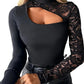 Top da donna con maniche in pizzo ritagliato asimmetrico