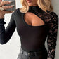 Top da donna con maniche in pizzo ritagliato asimmetrico
