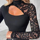 Top da donna con maniche in pizzo ritagliato asimmetrico