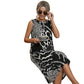 Abito midi senza maniche con stampa leopardata da donna