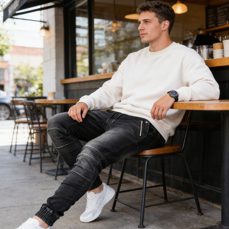 💖Black Friday Mega Deal – 50% off!💖👖 Men's Slim-Fit Denim Joggers with Zipper Pockets