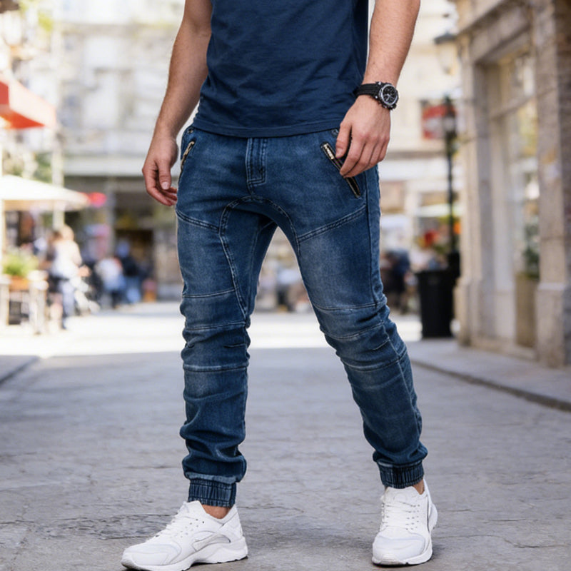 💖Black Friday Mega Deal – 50% off!💖👖 Men's Slim-Fit Denim Joggers with Zipper Pockets