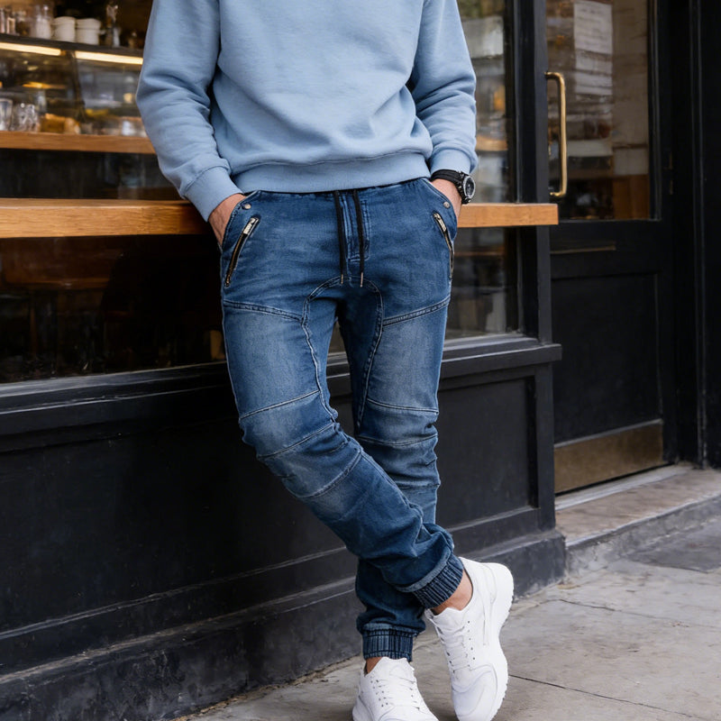 💖Black Friday Mega Deal – 50% off!💖👖 Men's Slim-Fit Denim Joggers with Zipper Pockets
