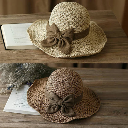 🎀 Hot Sale 50% OFF👒 | Straw Hat with Retro Bow – Foldable & Breathable for Summer