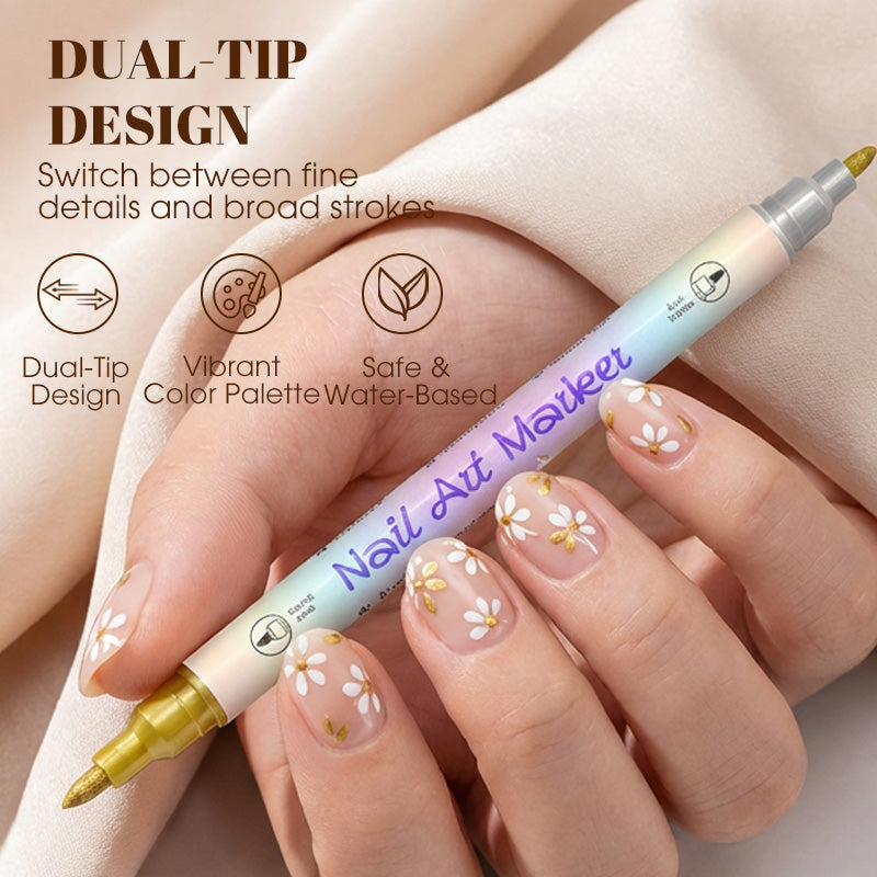 🎨Last Day 60% OFF💞50K+ SOLD!✨Dual-Tip Nail Art Marker Pen Set Quick‑dry, no UV lamp. Fine & brush tips. 12/24 vibrant colors. Easy DIY at home. No smudges, just art! 💅🖌️