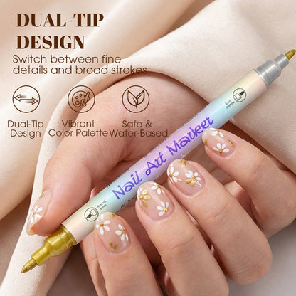 🎨Last Day 60% OFF💞50K+ SOLD!✨Dual-Tip Nail Art Marker Pen Set Quick‑dry, no UV lamp. Fine & brush tips. 12/24 vibrant colors. Easy DIY at home. No smudges, just art! 💅🖌️