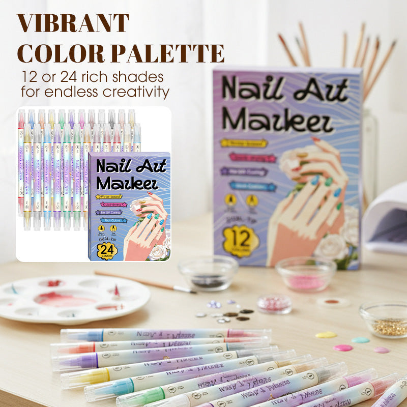 🎨Last Day 60% OFF💞50K+ SOLD!✨Dual-Tip Nail Art Marker Pen Set Quick‑dry, no UV lamp. Fine & brush tips. 12/24 vibrant colors. Easy DIY at home. No smudges, just art! 💅🖌️