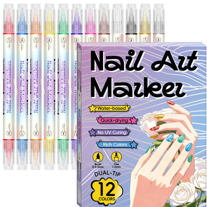 🎨Last Day 60% OFF💞50K+ SOLD!✨Dual-Tip Nail Art Marker Pen Set Quick‑dry, no UV lamp. Fine & brush tips. 12/24 vibrant colors. Easy DIY at home. No smudges, just art! 💅🖌️