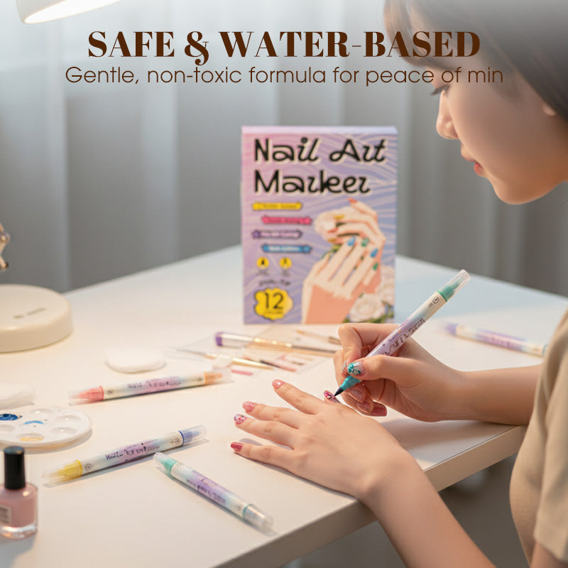 🎨Last Day 60% OFF💞50K+ SOLD!✨Dual-Tip Nail Art Marker Pen Set Quick‑dry, no UV lamp. Fine & brush tips. 12/24 vibrant colors. Easy DIY at home. No smudges, just art! 💅🖌️