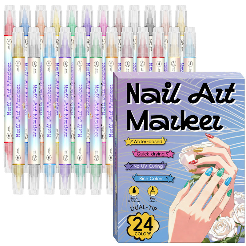 🎨Last Day 60% OFF💞50K+ SOLD!✨Dual-Tip Nail Art Marker Pen Set Quick‑dry, no UV lamp. Fine & brush tips. 12/24 vibrant colors. Easy DIY at home. No smudges, just art! 💅🖌️