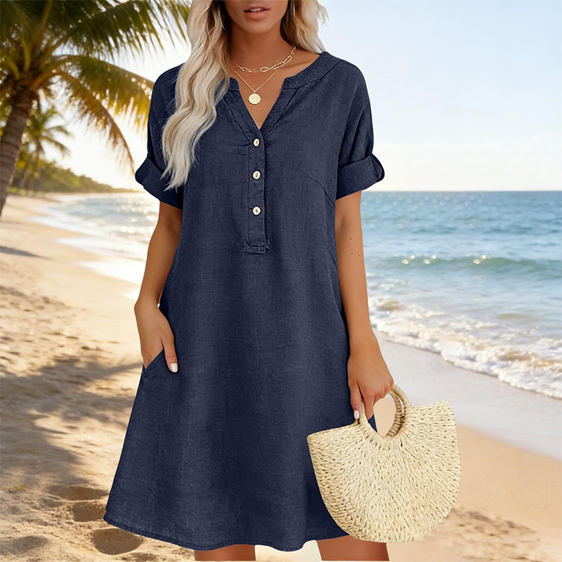 🏖️50% OFF!👗Women's V-Neck Tunic Dress – Relaxed Fit, Pockets & Breathable