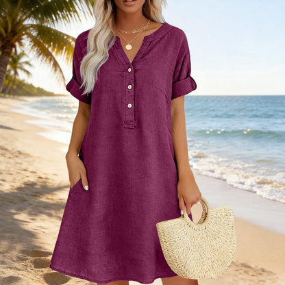 🏖️50% OFF!👗Women's V-Neck Tunic Dress – Relaxed Fit, Pockets & Breathable