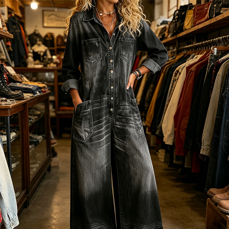 💖Black Friday Mega Deal – 50% off!💖 🔥 Women's Casual Long Sleeve Denim Jumpsuit