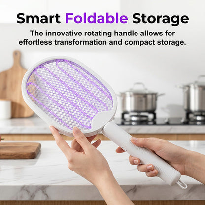 50K+ SOLD! 🏆 2‑in‑1 Foldable Mosquito Swatter – Manual zap + UV auto trap. USB rechargeable, folds flat for storage. Sleep bite‑free tonight!