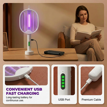 50K+ SOLD! 🏆 2‑in‑1 Foldable Mosquito Swatter – Manual zap + UV auto trap. USB rechargeable, folds flat for storage. Sleep bite‑free tonight!