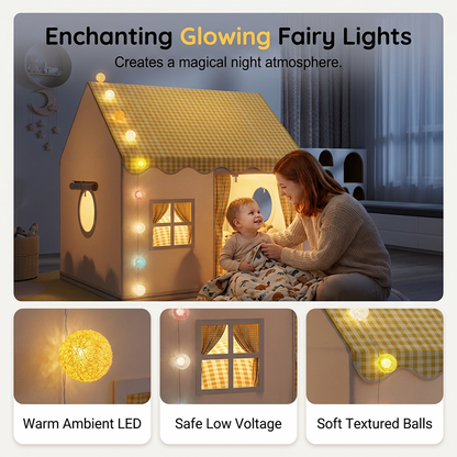 🏰 LIMITED-TIME DISCOUNT!! ✨ Dream Play Tent for Kids – Fairy Lights, Roomy Interior, Gingham Style 🌟