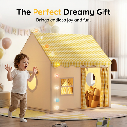 🏰 LIMITED-TIME DISCOUNT!! ✨ Dream Play Tent for Kids – Fairy Lights, Roomy Interior, Gingham Style 🌟