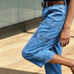 ⏳50 % rabatt i en begrenset periode⏰Damebukser med elastisk, avskårne denimdetaljer👖