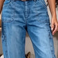 ⏳50 % rabatt i en begrenset periode⏰Damebukser med elastisk, avskårne denimdetaljer👖