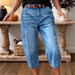 ⏳50 % rabatt i en begrenset periode⏰Damebukser med elastisk, avskårne denimdetaljer👖