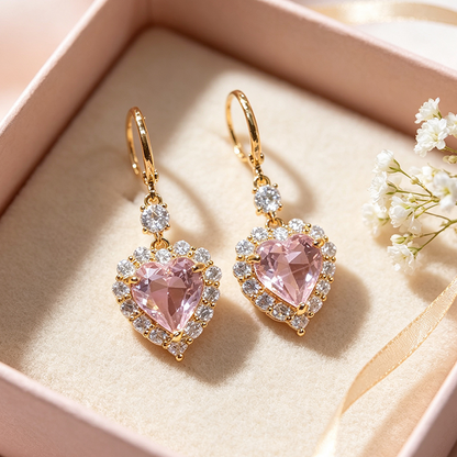 📢📢50% OFF !! ⏰🎉 2026 Sale — Over 45,000 Sold!💎 Sparkling Heart-Shaped Drop Rhinestone Earrings – Gold Tone Pink Heart Dangle Earrings 💕