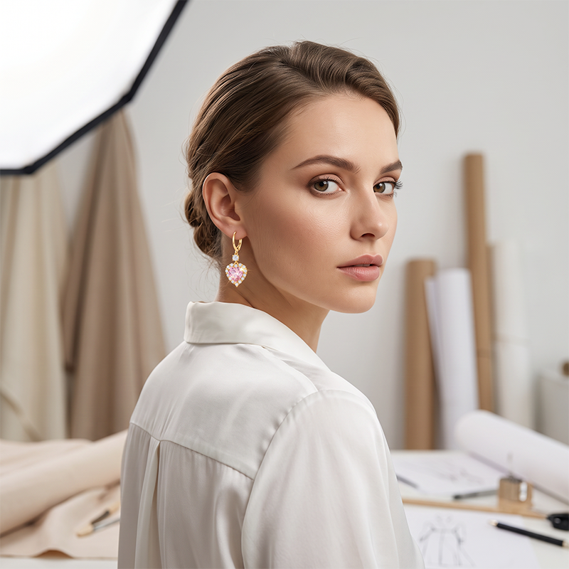 📢📢50% OFF !! ⏰🎉 2026 Sale — Over 45,000 Sold!💎 Sparkling Heart-Shaped Drop Rhinestone Earrings – Gold Tone Pink Heart Dangle Earrings 💕