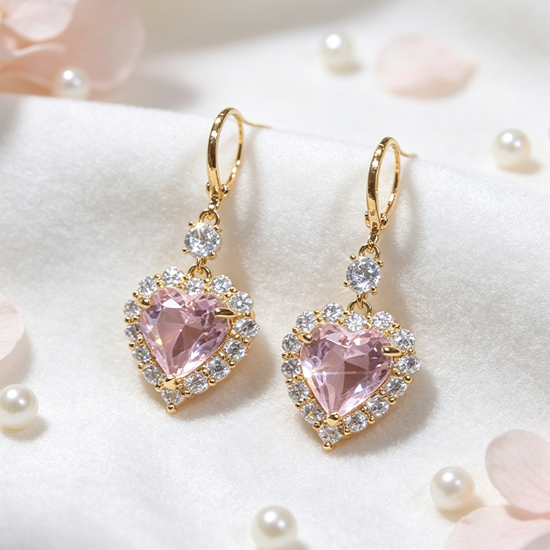 📢📢50% OFF !! ⏰🎉 2026 Sale — Over 45,000 Sold!💎 Sparkling Heart-Shaped Drop Rhinestone Earrings – Gold Tone Pink Heart Dangle Earrings 💕