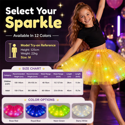 🎁LED Light Up Sequin Tutu Skirt Star Mesh Princess Skirt for Girls and Adults