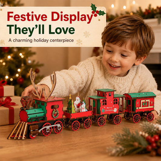 🥳✨DIY Christmas Wooden Train Puzzle Kit – 3D Holiday Model Building Set & Festive Home Decor Gift