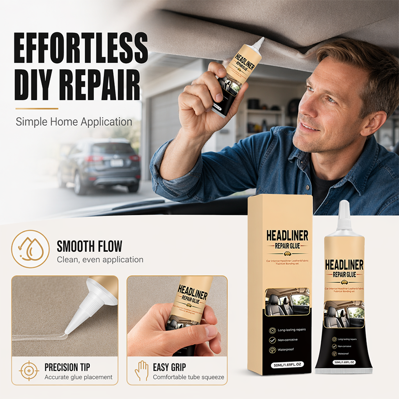 🌟🎉49K+ Sold 🚗 Waterproof Car Headliner Repair Glue, High Strength Adhesive for Sagging Car Ceiling & Interior