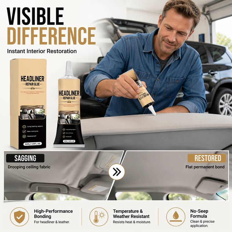 🌟🎉49K+ Sold 🚗 Waterproof Car Headliner Repair Glue, High Strength Adhesive for Sagging Car Ceiling & Interior