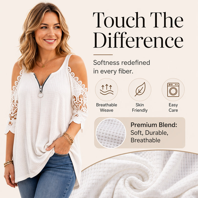 💃2026 New Arrival 50% OFF💥Women's Lace Cold Shoulder Top with Zipper